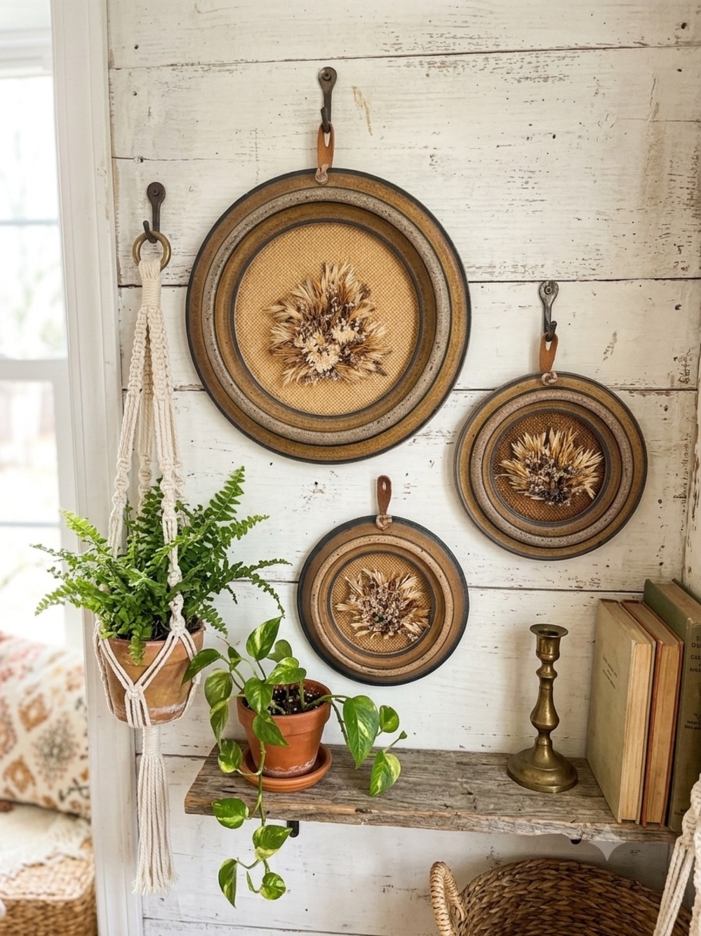 Vintage Pottery dried flower wall hangings 3 piece